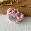 DIY plush pink animal paw patch with embroidered grey toe pads for craft projects - Pink Plush Paw