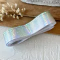 Roll of laser iridescent embossed ribbon with magic circle patterns for DIY crafts - Cyan Silver Mystical Pattern / Standard Style