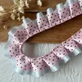 Cinta con volantes de doble capa rosa y azul con lunares negros para manualidades de pelo - Pink & Blue Polka Dot