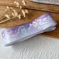 Μωβ κορδέλα ντεγκραντέ με ασημί λέιζερ floral σχέδια για χειροποίητα αξεσουάρ DIY - Δοκιμαστικό Ρολό / Μοβ Ομίχλη