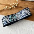 Navy blue ribbon with holographic silver rose patterns for DIY crafts and bow making - Navy Blue