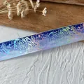 Cinta láser degradada azul-violeta con patrones de rosas y póker para bolsas DIY - Azul Oscuro Blanco Patrón Plata