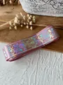 Dusty rose satin ribbon with holographic rose and star patterns for DIY crafting - Dusky Pink