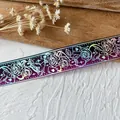 Cinta láser púrpura oscuro con rosas y pájaros para decoración de bolsos Ita - Serie Púrpura Rojo Patrón Plata