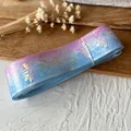 Gradient ribbon roll with holographic rose patterns for DIY bows and crafts - Pink Ripple