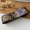 Cinta de satén morada con rosas y pájaros dorados para decoración de artesanía DIY - Púrpura Mágico Patrón Oro