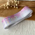 Glittery rose pattern ribbon with pink gradient for DIY craft projects and gift wrapping - Pink & White