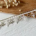 French style floral lace trim with white cotton and metallic gold embroidery - Vintage Gold White Geometric Hollow Style / Dark Gold and White