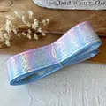 Light blue iridescent magic potion ribbon with gold star patterns for DIY crafts - Pink Blue Silver Mystical Pattern / Standard Style