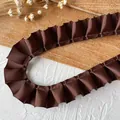 Ruban gros-grain plissé marron foncé avec bordure à volants pour accessoires cheveux DIY - Plissé Bord Unique / Café foncé