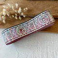 Ethnic jacquard ribbon in wine red with holographic silver patterns for DIY crafts - Red Black Silver Mystical Pattern / Standard Style
