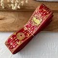 DIY ita bag red satin ribbon with gold moon, star, and magic circle cat print - Standard Roll / Deep Red With Gold Star Moon
