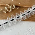 White lace trim with black ribbon insert and floral embroidery for DIY sewing crafts - Standard Style / Black