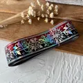Gradient dark red and black ribbon with holographic rose and snowflake floral patterns - Ink Red
