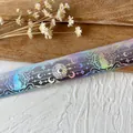 Holographic deep purple ribbon with laser cat moon and star patterns for DIY crafts - Extended Roll / Black Gray With Silver Holographic