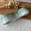 Holographic green ribbon with laser rose pattern for DIY crafts and gift wrapping - Misty Green