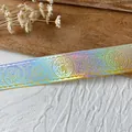 Iridescent laser silver ribbon with gold star pattern for DIY Ita bag decoration - Yellow White Silver Gold Mystical Pattern / Long Style