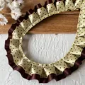 Cinta plisada de doble capa con lunares y borde marrón para accesorios de pelo DIY - Amarillo & Chocolate de Lunares