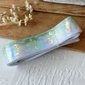 Laser printed ribbon with celestial cat patterns in rainbow metallic finish for DIY crafts - Standard Roll / Cyan Mist With Silver Holographic
