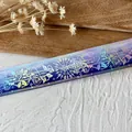 Holographic rose ribbon tape with blue-purple gradient and laser floral pattern for DIY - Dark Blue White