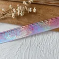 Holographic ribbon with hexagram pattern and laser metallic finish for DIY crafts - Red White Silver Mystical Pattern / Long Style