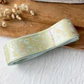 Cinta verde menta con motivos dorados de rosas y pájaros para decoración de bolsos - Verde Menta Patrón Oro