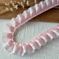 Cinta plisada de lunares rosa y blanco de doble capa para manualidades hechas a mano - Rosa de Lunares