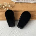 Plush black faux fur ear patches for DIY crafts with soft fluffy texture, pair - Black Rabbit Ears