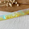 Laser gradient decorative ribbon featuring cat, moon and star patterns for DIY crafts - Extended Roll / Gold White With Silver Holographic