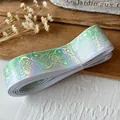 Cinta holográfica verde con rosas y patrón de póker para manualidades y decoración - Cian Patrón Plata