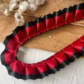 Cinta de encaje plisada de lunares rojos y negros de doble capa para manualidades y tocados - Rojo & Negro de Lunares