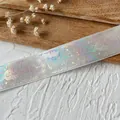 DIY ribbon with holographic laser patterns featuring bows and stars on a grey base - Snake King (Silver Pattern) / White