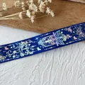 Dark blue ribbon with holographic butterfly and rose pattern for DIY handmade projects - Sapphire Blue