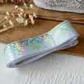 Cinta láser iridiscente con motivos de rosas y cisnes para decorar bolsos DIY - Niebla Cian Patrón Plata