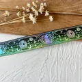 Black and green gradient holographic ribbon with cat and moon celestial foil patterns - Extended Roll / Black Green With Silver Holographic