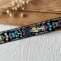 Black fabric ribbon with holographic crown and rose patterns for DIY badge rosettes - Snake King (Silver Pattern) / Black
