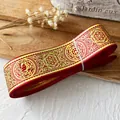 Red and gold jacquard ribbon with geometric patterns for DIY handmade crafts and decor - Red Gold Mystical Pattern / Standard Style