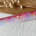 Holographic gradient ribbon with rose pattern for DIY crafts in silver finish - Red White