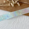 Holographic light blue PET tape with silver laser butterflies and rose patterns - Mint Green