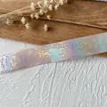 Pale pink holographic ribbon featuring star and snake motifs for DIY badge making - Snake King (Silver Pattern) / Light Pink