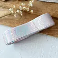 Holographic pastel purple ribbon with iridescent star and scroll pattern for DIY crafts - Peach Pink Silver Mystical Pattern / Standard Style