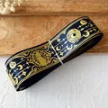 Black gold mystic cat and moon star satin ribbon for DIY craft and gift wrapping - Standard Roll / Navy Blue With Gold Star Moon