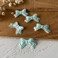 Light blue embroidered ribbon bow patches for DIY crafts and hair accessories - Green Bow Patch