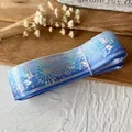Iridescent laser blue ribbon with floral pattern for DIY bows and gift wrapping - Purple Blue