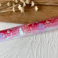 DIY laser ribbon with cat and star patterns in a red gradient finish for decor - Extended Roll / Red White With Silver Holographic