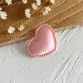 Plush pink heart fabric patch with satin finish and dotted embroidery for DIY crafts - Pink Small Heart