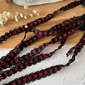 Red and black checkered lace trim with wavy edges for DIY garment sewing and crafts - Black with Red