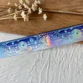 Dreamy gradient celestial ribbon with golden moon and star patterns for DIY projects - Extended Roll / Deep Blue White With Silver Holographic