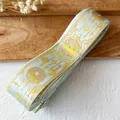 Star and moon themed mint blue ribbon with gold foil stamping for DIY craft making - Standard Roll / Mint Green With Gold Star Moon
