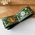 Dark green decorative ribbon with gold moon, star, and cat patterns for DIY crafts - Standard Roll / Dark Green With Gold Star Moon